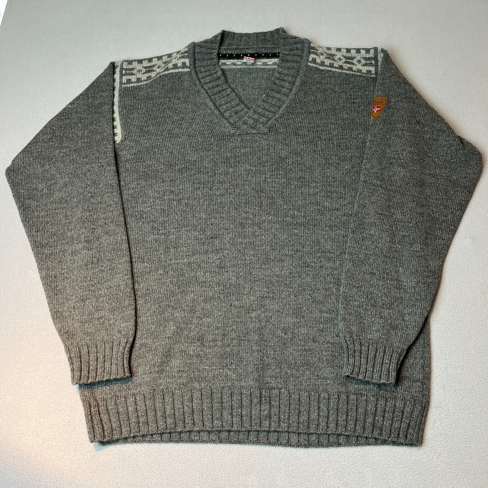 Dale of Norway Mens XXL Gray Norwegian Wool Sweater V Neck Nordic Ski Knit